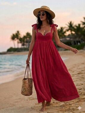 Red Voluminous Babydoll Tiered Maxi Dress - XS EUC WORN ONCE!